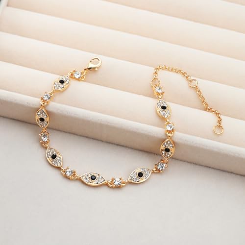 Evil Eye Bracelets Gold Bracelet for Women Good Luck Amulet Jewelry Gold Plated Dainty Chain Stackable Evil Eye Charm Protection Bracelet Minimalist Jewelry3