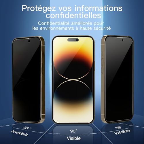 Image of NEW'C 3 Pack Privacy for iPhone 14 Pro Max Screen Protector (6.7 inch), Enhanced 28-Degree Privacy Angle, Ultra Durable 9H Hardness, Bubble-Free