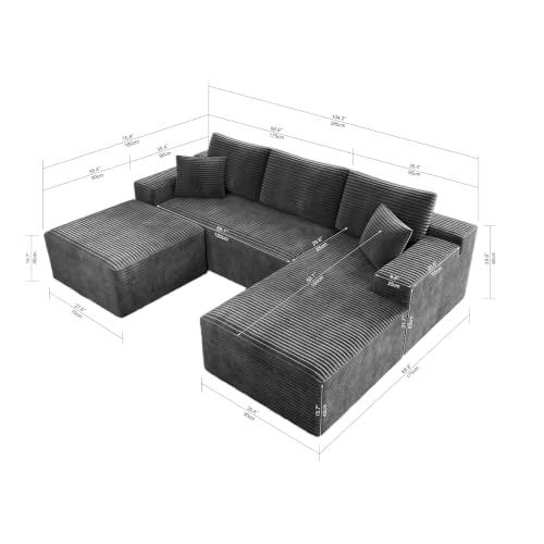 Image of Modular Cloud Sectional Sofa, Oversized Corduroy Boneless Couch | Luxury Comfort, Deep Seat, Couches for Living Room and Apartment, No Assembly Required