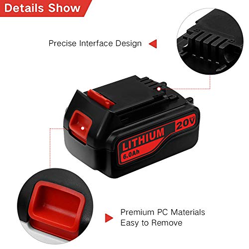 6.0Ah 20 Volt LB2X4020 Replacement Battery Compatible with Black and Decker 20V Lithium Battery LBXR20 LB20 LBX20 LBXR2020-OPE LBXR20B-2 LST220