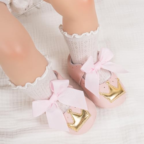 Image of Meckior Infant Baby Girl Sandals Soft Non-Slip Rubber Sole Handmade Princess Wedding Dress Shoes Toddler First Walkers