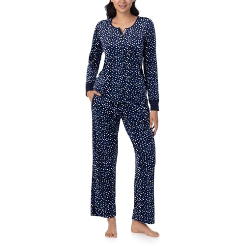 Image of Nautica Long Sleeve Henley Shirt, Soft & Silky Fleece Pajamas for Women Set