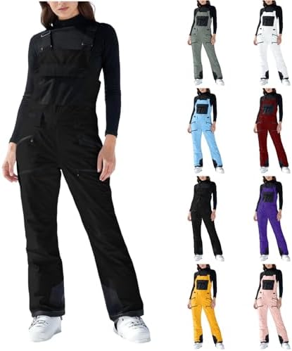 Snow Bibs Women Ski Suit Waterproof Insulated Overalls Winter Windproof Pants Adjustable Straps Athletic Jumpsuit