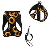 Groamaup Sunflowers Reflective Dog Harness with Leash, Soft Vest Harness for Small Medium Large Dog Puppy Pets (Small Size)