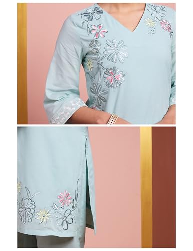 Image of Amazon Brand - Myx Women's Pure Cotton Straight Embroidered Co-ord Set (Available in Plus Sizes)