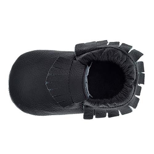 Sayoyo Baby Leather Infant Tassels Shoes Newborn Moccasins Soft Sole Girls Boys Toddler Prewalker 0-6 Months Black Slippers #TOP4