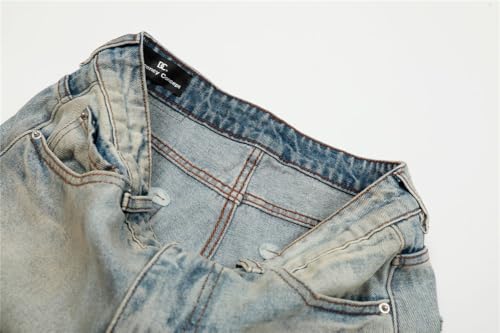 Mens Distressed Straight Jeans Ripped Denim Pants Streetwear Vintage Blue Jeans Comfortable Stretch Slim Fit W28 L32 7