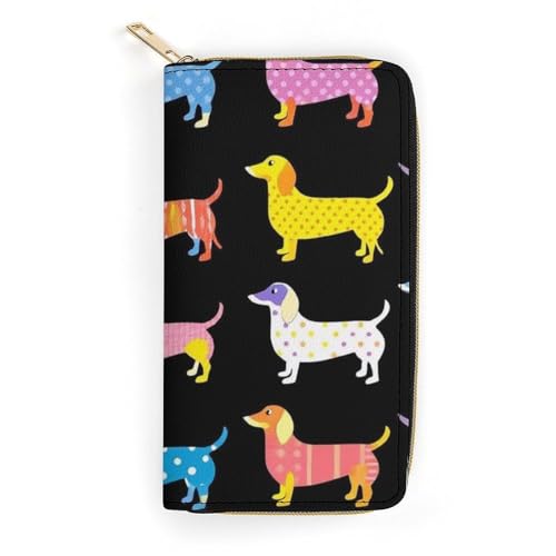 Travel Purse Fashion Design, Huge Storage Capacity Wallet, Cute Decor Wallet, Long PU Zipper Purse Black Dachshund Puppy Animal Dog