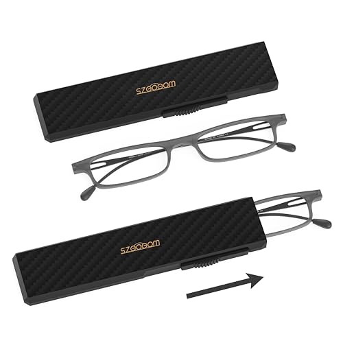 SZEOEOM Ultra thin Folding Reading Glasses Women Men Lightweight TR90 Blue Light Blocking Anti Foldable Compact Computer Readers Portable Slim Flat sturdy case Black +2.0 (GRAY