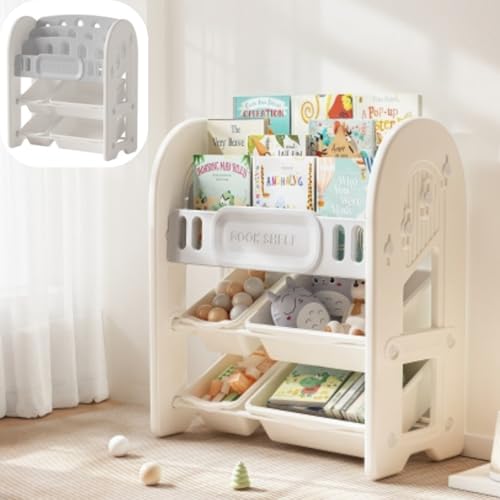 LZ LEISURE ZONE おもちゃ 収納 ラック 本棚 おもちゃ箱 幅70cm おもちゃ収納4段ラック 3in1 絵本棚 スリム グレー+ホワイト オモチャ収納 おしゃれ ワイドタイプ 大容量 組立カンタン こども キッズ 入学 入園 新生活 出産祝