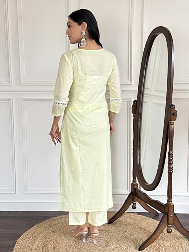 Image of Naixa Women's Cotton Embroidered Straight Kurta with Pant and Dupatta Sets (Available in Plus Size) (NX-572)