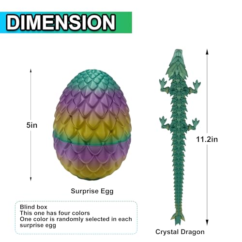 3D Printed Dragon Egg with Articulated Dragon Inside, Fidget Toys for Adults Stress Relief, Unique Home Office Desk Decor Crystal Easter Basket Stuffers (Random)