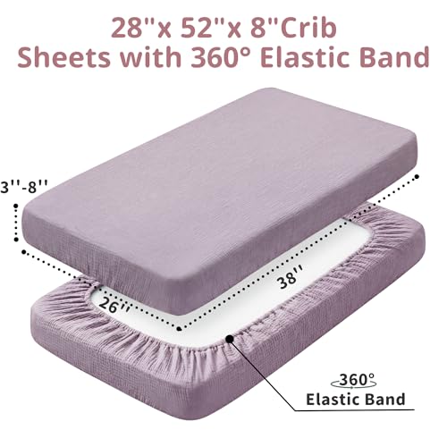 Image of Pro Goleem Muslin Pack n Play Sheets for Girls, Soft Breathable Cotton Fitted Mini Crib Sheets, Baby Sheets for Playard Mattress, 2 Pack (Pink&Purple)