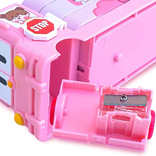 Image of Party Propz Pencil Box For Girls- Pack of 1 School Bus Pencil Box For Girls | School Bus Geometry Box | Kids Geometry Box | School Supplies For Girls Birthday | Return Gifts For Kids | Bus Compass Box