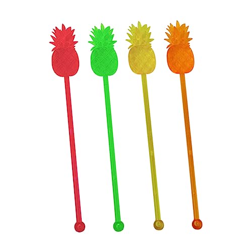 KICHOUSE 20pcs Assorted Flexible Drink Mixer Sticks Pineapple Decorated Stirrers Stirring Sticks for Cocktails Juices