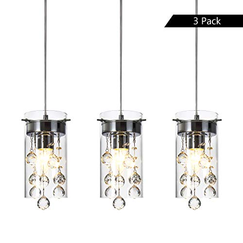Loclgpm Modern Crystal Pendant Light, 3 Pack Metal Ceiling Lamp, Chrome Finish Chandelier