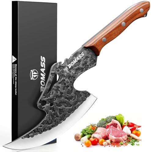 Viking Meat Cleaver Knife Boning Knife Hand Forged Heavy Duty Butcher Knife Meat Cutting Kitchen Axe for Outdoor BBQ Birthday Chirstmas Viking Gifts for Men