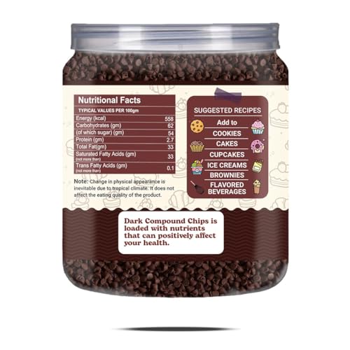 Brew Lab Pure Dark Chocolate Chips | 250 gm for Cake toppings Cooking & Baking Chips for Cakes, Cookies, Brownies, Muffins, Pancakes | Decoration & Baking