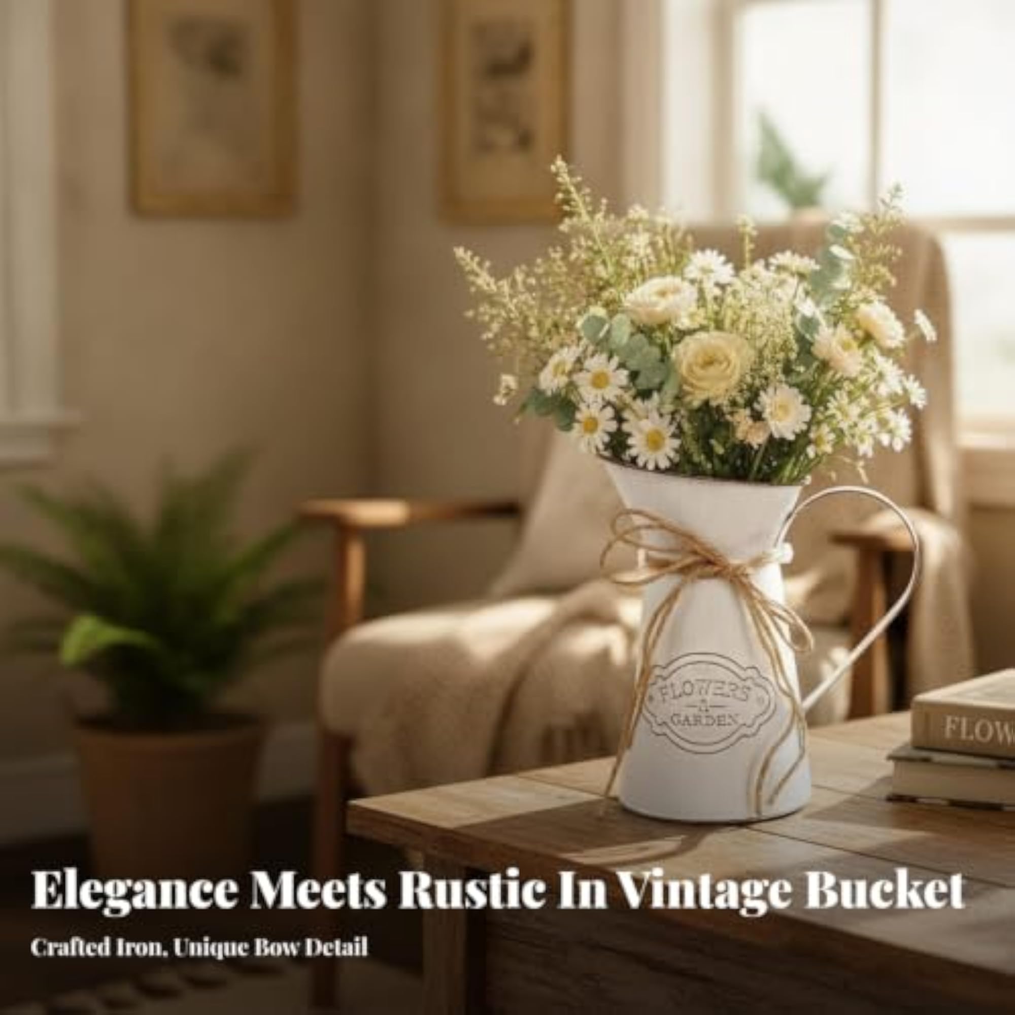 Shabby Chic Pitcher with Rope Bow