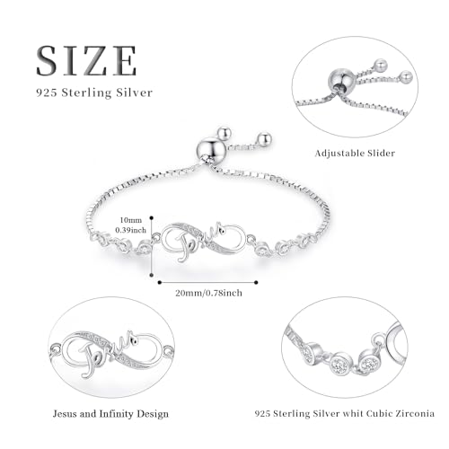 Faith/Jesus Bracelet for Women 925 Sterling Silver Infinity Love Adjustable Bracelets Christian Religious Bracelet Jewelry Birthday Graduation Gifts for Friend Her Daughter4