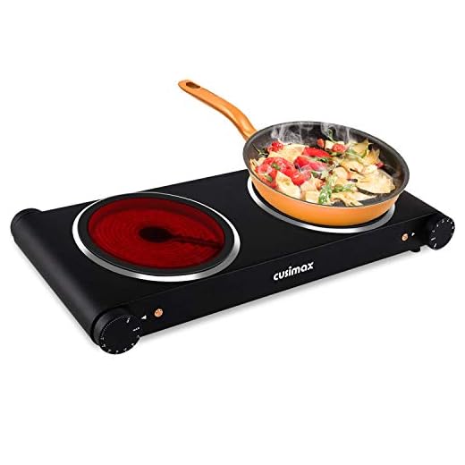 CUSIMAX 1800W Ceramic Hot Plate, Portable Infrared Burner, 7 Inch Glass Double Burner, Electric Burner, Dual Countertop Electric Cooktop, Stainless Steel Easy to Clean, Compatible with All Cookware