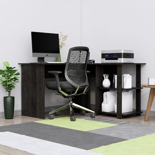 Image of Bniture Wooden Study Table for Home | Engineered Wood Study Table with Shelf Storage | L Shape Multi Purpose Computer Desk for Writing & Study | Laptop Table for Study Room & Office | Flower Wenge