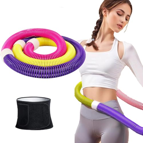 Hagfun フラフープダイエット用 ベルト付き フィットネス 折りたたみ式 ポータブル PVC ソフトスプリングフラフープ 静音設計 大人ストライン訓練 筋トレ シェイプアップ リング 多機能フィットネスリング 室内 公園用 男女兼用 加重フラフープ 2
