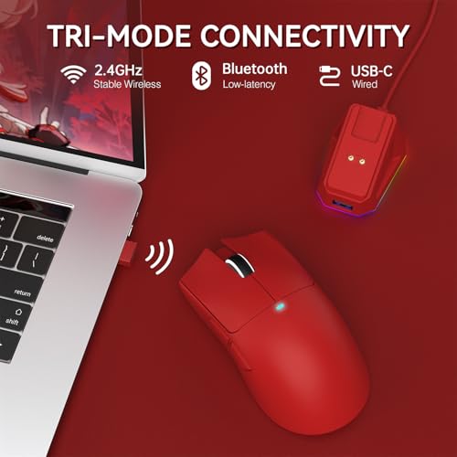 Image of ATTACK SHARK X11 Wireless Gaming Mouse, PAW3311 Sensor, Lightweight, RGB Charging Dock, 22,000 DPI, Tri-Mode Connectivity, 5 Programmable Buttons - Red