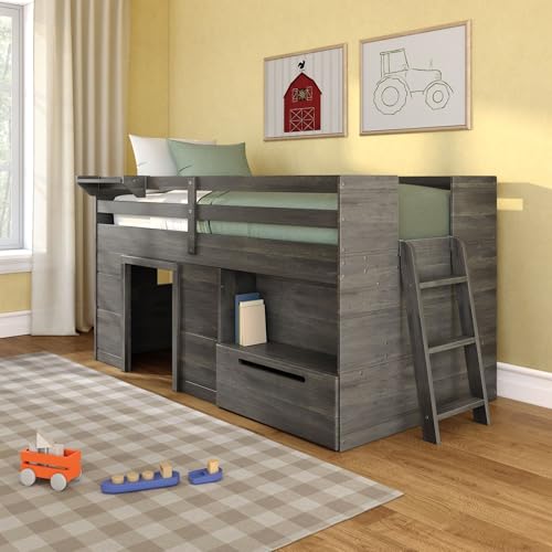 Max & Lily Loft Bed Twin Size, Solid Wood Low Loft Bed with ...