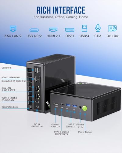 Image of GMKtec Gaming Mini PC K8 Plus AMD Ryzen 7 8845HS(8C /16T, up to 5.1GHz) 32GB DDR5 RAM 1TB SSD, Desktop Computer Dual NIC 2.5G, HDMI 2.1, USB4