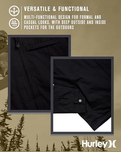 Image of Hurley Mens Jacket - Soft Twill Coat with Full Polar Fleece Lining - Corduroy Collar Outerwear Jacket for Men