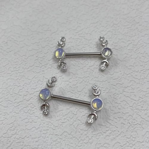 Kokoma 14G CZ Heart Nipple Rings Rhinestone Opal Simple Moon Nipple Shield Barbell Ring Nipple Barbells Tongue Ring Piercing Nipplerings Dainty Body Piercing Jewelry for Women4