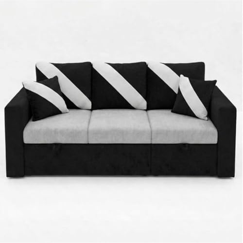 Image of FURNY Trivia 4 Seater RHS Lounger Sofa Cum Bed (Light Gray - Black) with Pull-Out Function | Luxury Velvet Suede Finish | Durable Comfort | Ideal for Living Room