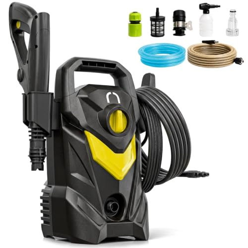 Raganet Hidrolavadora de Alta Presión 1200W 1600 PSI Negro Portátil Auto-Stop Manguera y Accesorios para Lavado de Autos, Motos, Pisos, Patios y...