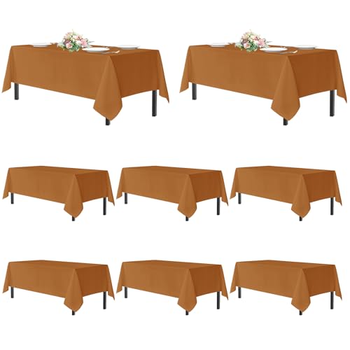 Image of sancua Thanksgiving Tablecloths for 8 Foot Rectangle Tables, 8 Pack Light Brown - Washable Polyester Fabric Fall Table Cloth for Harvest Party, Birthday, Banquet Reception, 60x120 Inch Bronze