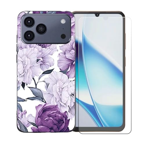 LCEHTOGYE �K�p Hotwav A17 Pro Max +�����K���X�X�N���[���v���e�N�^�[�p�P�[�X�A�K�p Hotwav A17 Pro Max (6,75")�ƌ݊����̂���u���b�N�\�t�gTPU�V���R���Q���P�[�X�ی�J�o�[ LLM28