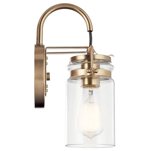 Image of Kichler Brinley 11.5 inch Wall Sconce in Champagne Bronze, 1-Light, Vintage Wall Mount Light with Clear Glass, (11.5 inch H x 5 inch W), 45576CPZ