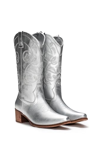 Image of IUV Cowboy Boots For Women Pointy Toe Women's Western Boots Cowgirl Boots Mid Calf Boots