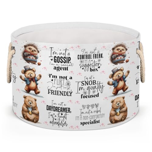 Large Round Laundry Basket Funny Letter Animal Toy Bins Organizers and Storage for Girls Canvas Collapsible Blanket Storage Basket Laundry Hamper Gift Baskets Bedroom Clothes Children Nursery