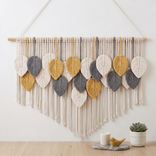 Tempospark Large Macrame Wall Hanging, 39" Wx29 L Boho Wall Hanging, Boho Chic Leaves Tassels Tapestry for Bedroom, Living Room, Dining Room, Nursery, Hallway, Balcony - image 1