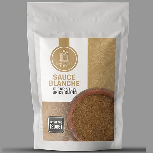 Dar El Dey Foods | Sauce Blanche - Clear Stew Spice Blend for Tagines, Couscous, and more | 7oz (200g) | Non-GMO | Reseable Bag |