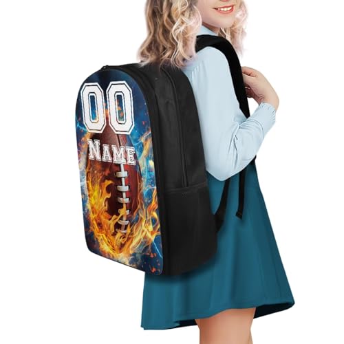 Tuoxiukan Personalized Football Backpack for Boys 8-12 Custom Kids Backpack with Name and Number 3 Piece Bookbag with Lunchbox and Pencil Case Set for Girls Teenager Ages 14-16 Rucksack 17 Inch2