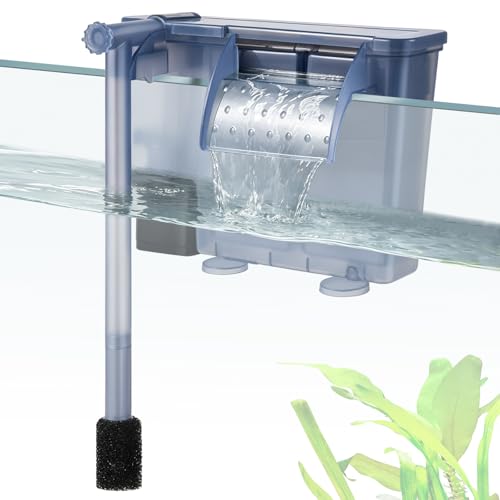 Image of 5W Hang-on Aquarium Filter, 124GPH Quiet Fish Tank Filter with Filter Sponge and Activated Carbon, Adjustable Waterfall Filter for 10-25 Gallon Fish Tank