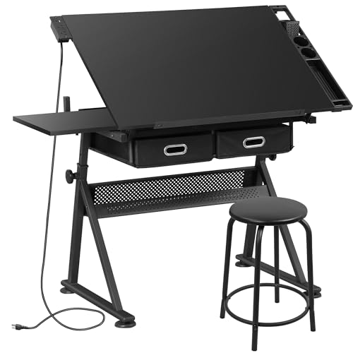 ZENY Adjustable Drafting Table with Stool, Tilting Drawing Desk Artist Table...