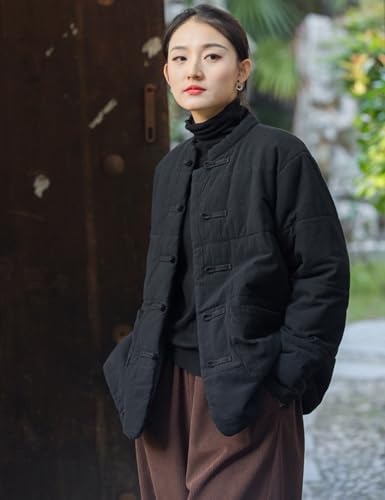 NFYM Women's Chinese Cotton Padded Coats Frog Button Down Winter Cotton Quilted Tang Suit Jackets with Pockets4