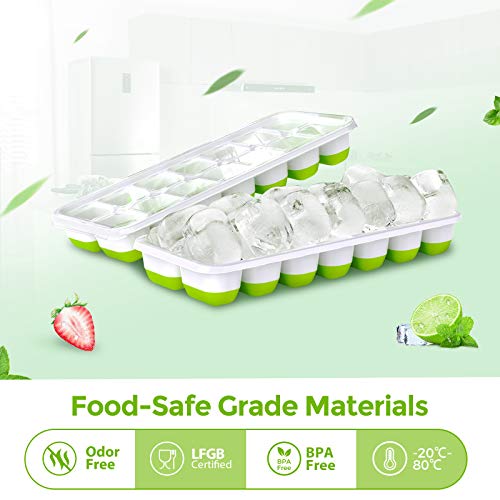 DOQAUS Ice Cube Trays 2 Pack, Easy-Release Silicone and Flexible 14-Ice Cube Trays with Spill-Resistant Removable Lid, LFGB Certified and BPA Free, for Cocktail, Beer, Stackable Flexible Ice Molds - Thumbnail 4