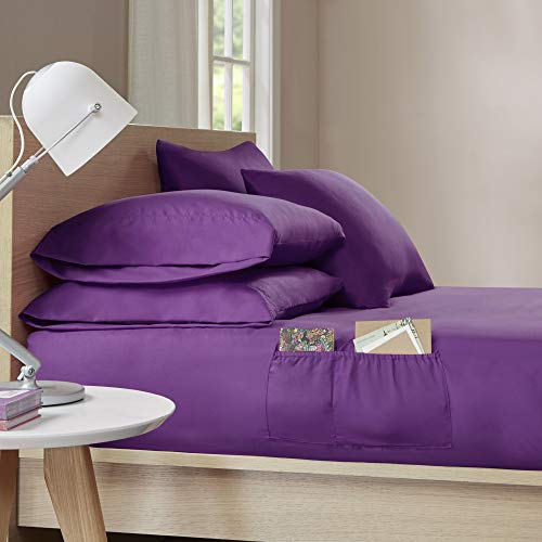Intelligent Design Microfiber Sheet Set With Side, Wrinkle Resistant, Soft Feel, Elastic 16" Deep Pocket Modern All Season Cozy Bedding, Matching Pillow Case, Twin Xl, Purple #TOP2
