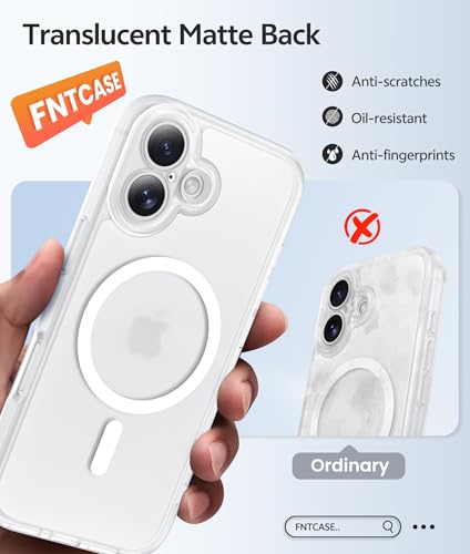Image of FNTCASE for iPhone 17 Case: [Compatible with Magsafe] Translucent Matte Cases with [Full Camera Protection] [Screen Protector] Military Grade Shockproof Protective Phone Cover - White