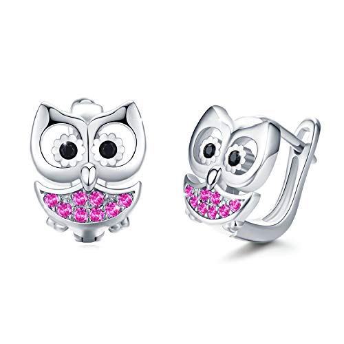 Ohrringe Eule Mädchen Creolen 925 Sterling Silber Kinder Creolen Klein Ohrringe Kreolen für Damen Durchmesser 10,5 mm Klappcreolen Eulen Tier Ohrringe für Damen/Mädchen/Mutter/Tochter Cover