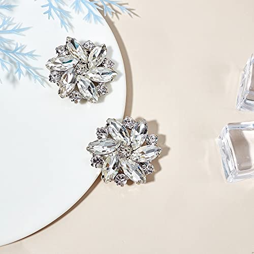 FINGERINSPIRE 2Pcs Crystal Shoe Clips Rhinestone Crystal Metal Shoe Clips Wedding Bridal Shoe Buckles Elegant Rhinestones Flower Clips for Jewelry Shoes Clothing Bags Hats Decor, Metal